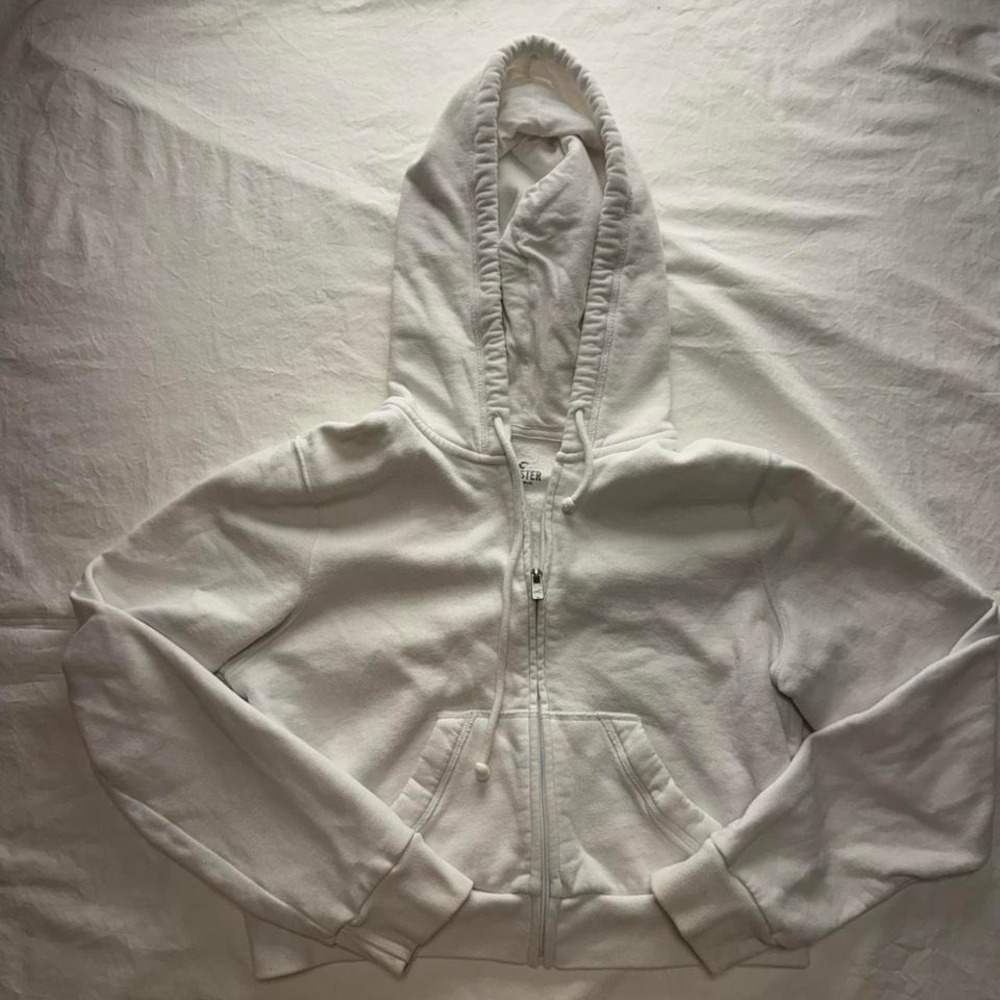 Hollister Full-Zip Cropped Hoodie White Sz M